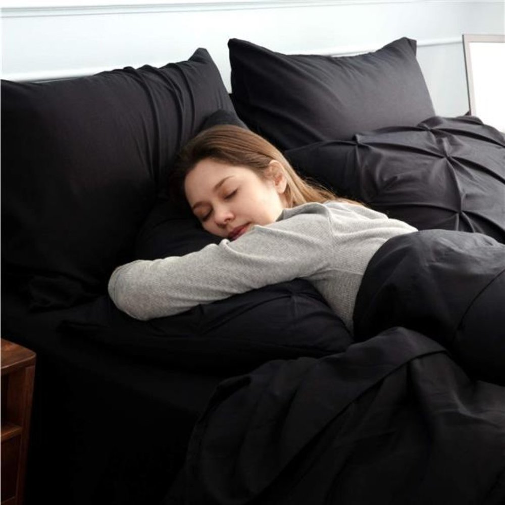 Black Comforter Set Bed in a Bag Queen or Full 7 Pieces, Pintuck Bedding Sets - Picture 5 of 6